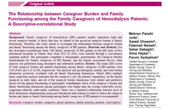 پادکست طرح پژوهشی با عنوان : The Relationship between Caregiver Burden and Family Functioning among the Family Caregivers of Hemodialysis Patients: A Descriptive‑correlational Study