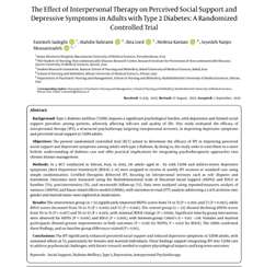 پادکست طرح پژوهشی با عنوان : The Effect of Interpersonal Therapy on Perceived Social Support and Depressive Symptoms in Adults with Type 2 Diabetes A Randomized Controlled Trial