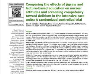 پادکست طرح پژوهشی با عنوان:Comparing the effects of jigsaw and lecture‑based education on nurses’ attitudes and screening competency toward delirium in the intensive care units: A randomized controlled trial