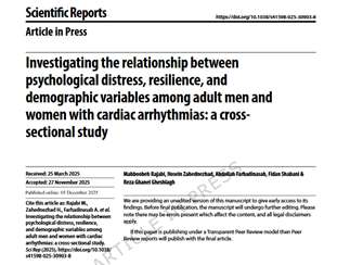 پادکست طرح پژوهشی با عنوان: Investigating the relationship between psychological distress, resilience, and demographic variables among adult men and women with cardiac arrhythmias: a cross- sectional study