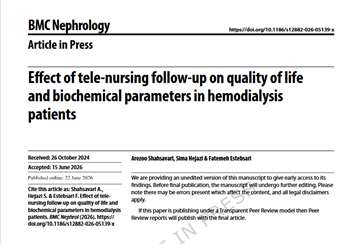 دکتر استبصاری : Effect of tele-nursing follow-up on quality of life and biochemical parameters in hemodialysis patients