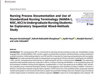 دکتر نبی زاده : Nursing Process Documentation and Use   of Standardised Nursing Terminology (NANDA,NOC,NIC) in Undergraduate Nursing Students