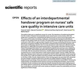 دکتر پازکیان - Effects of an interdepartmental handover program on nurses’ safe care quality in intensive care units