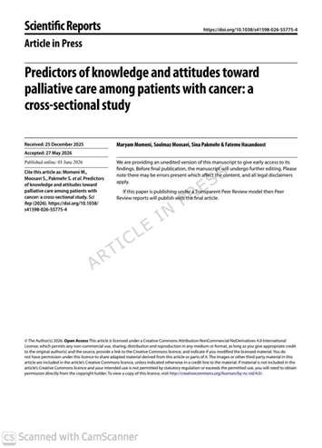 دکتر حسن دوست - پادکست طرح پژوهشی با عنوان: Predictors of knowledge and attitudes towardpalliative care among patients with cancer:across-sectional study