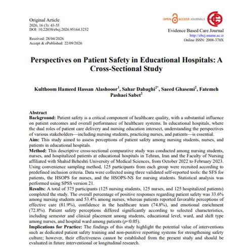 دکتر دباغی - Perspectives on Patient Safety in Educational Hospitals A Cross-Sectional Study