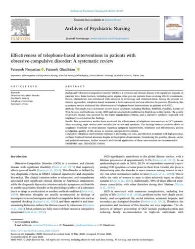 دکتر قدیریان : Effectiveness of telephone-based interventions in patients with obsessive-compulsive disorder A systematic review